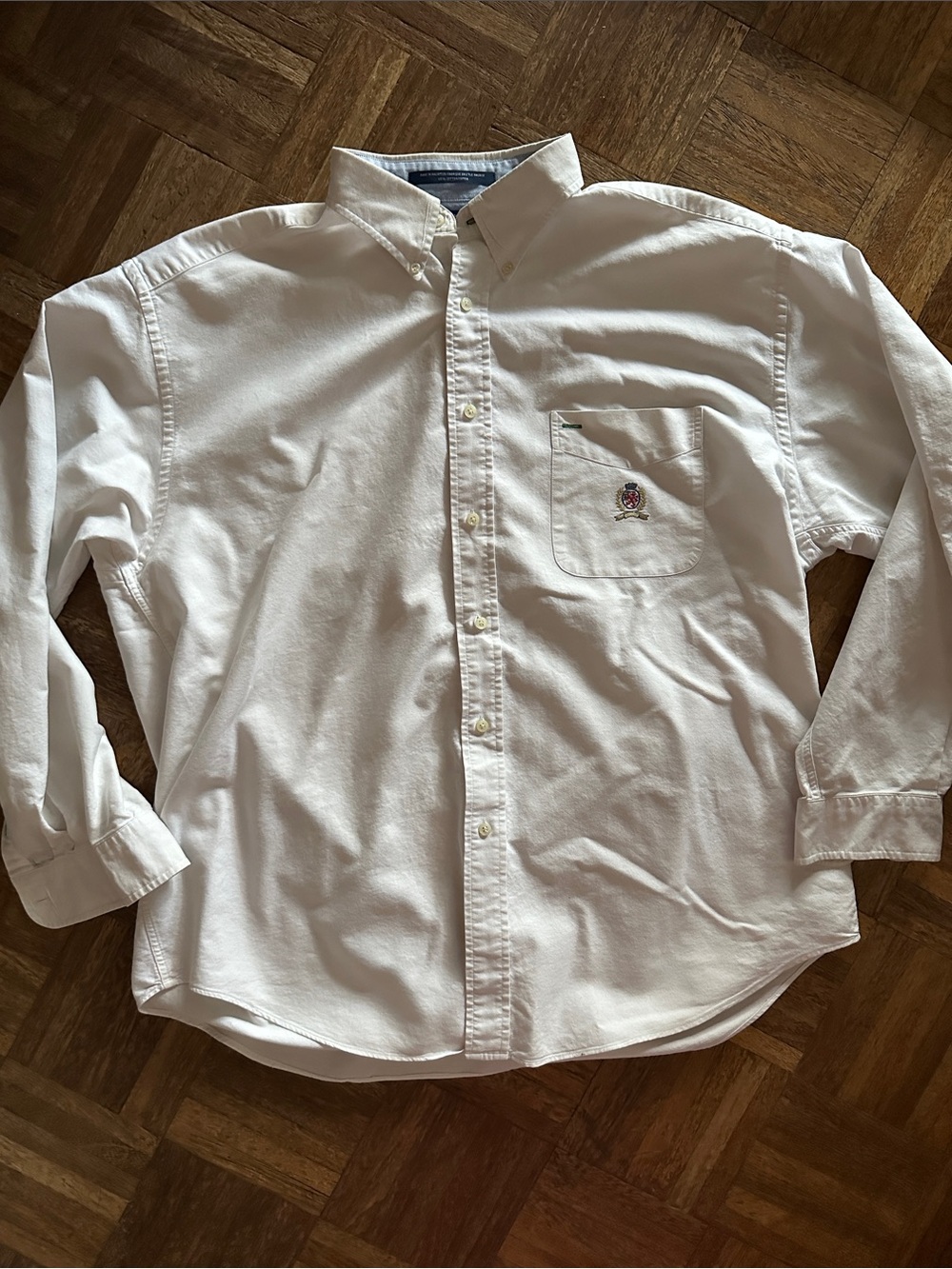 Vintage 90s Tommy Hilfiger White Oxford Crest Logo Shirt Mens